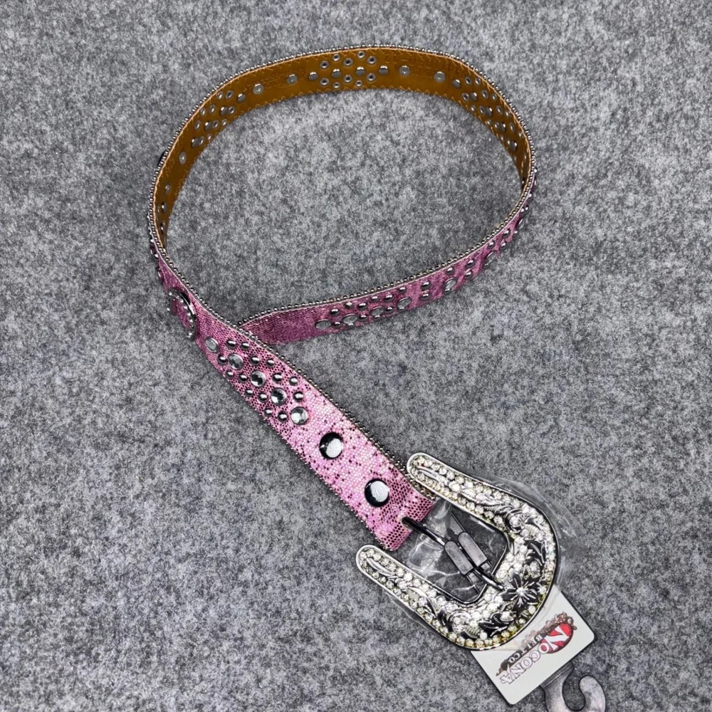 Nocona Belt Co Western Belt Kids 22 Pink Rhinestone Horseshoe Glitter Cowgirl